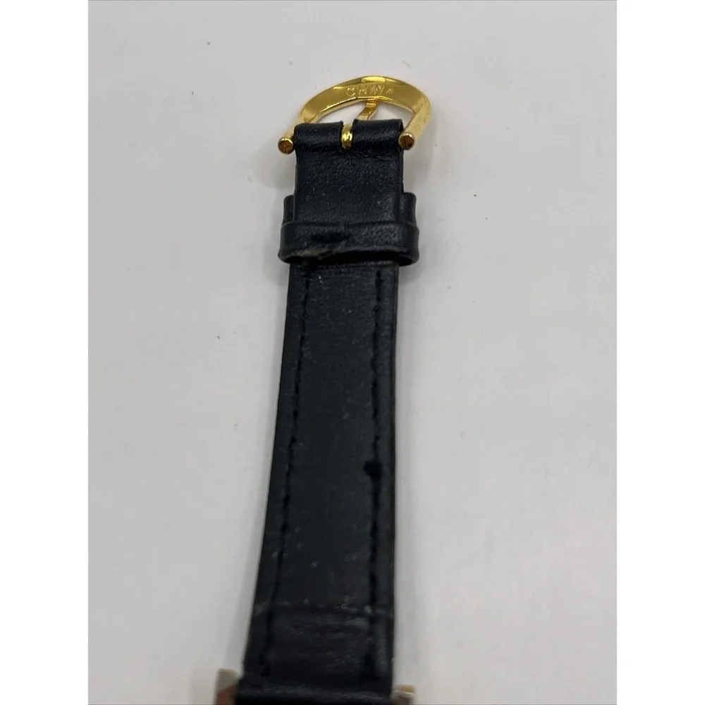 Perry Ellis Women's Quartz Watch Black‎ Leather Band Gold Case- New Battery